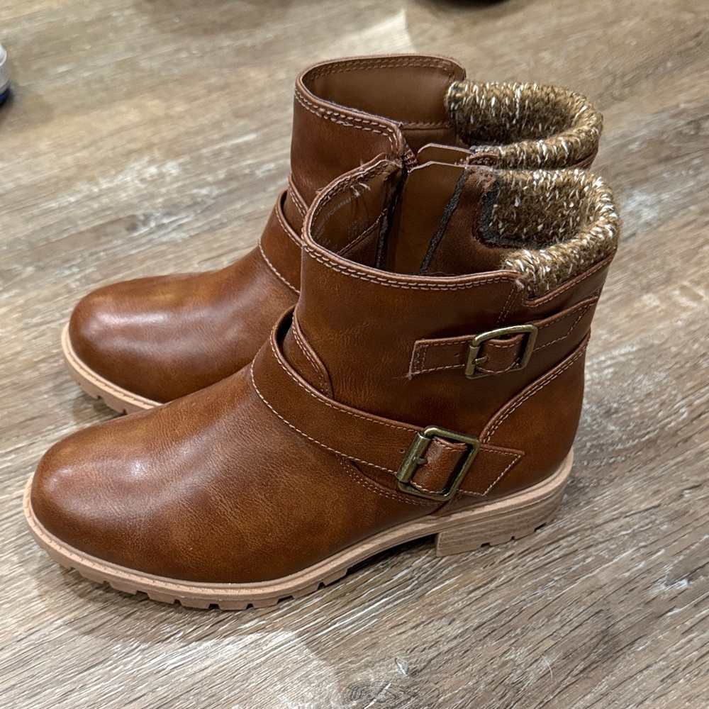 Brown Ankle Boots with Buckle Detail